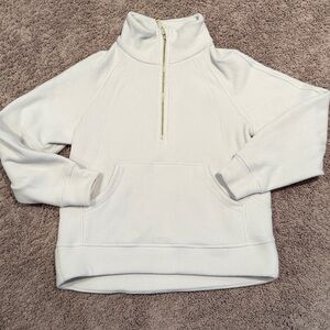 Lululemon women’s ivory white fleece pull over half zip kangaroo pocket M/L